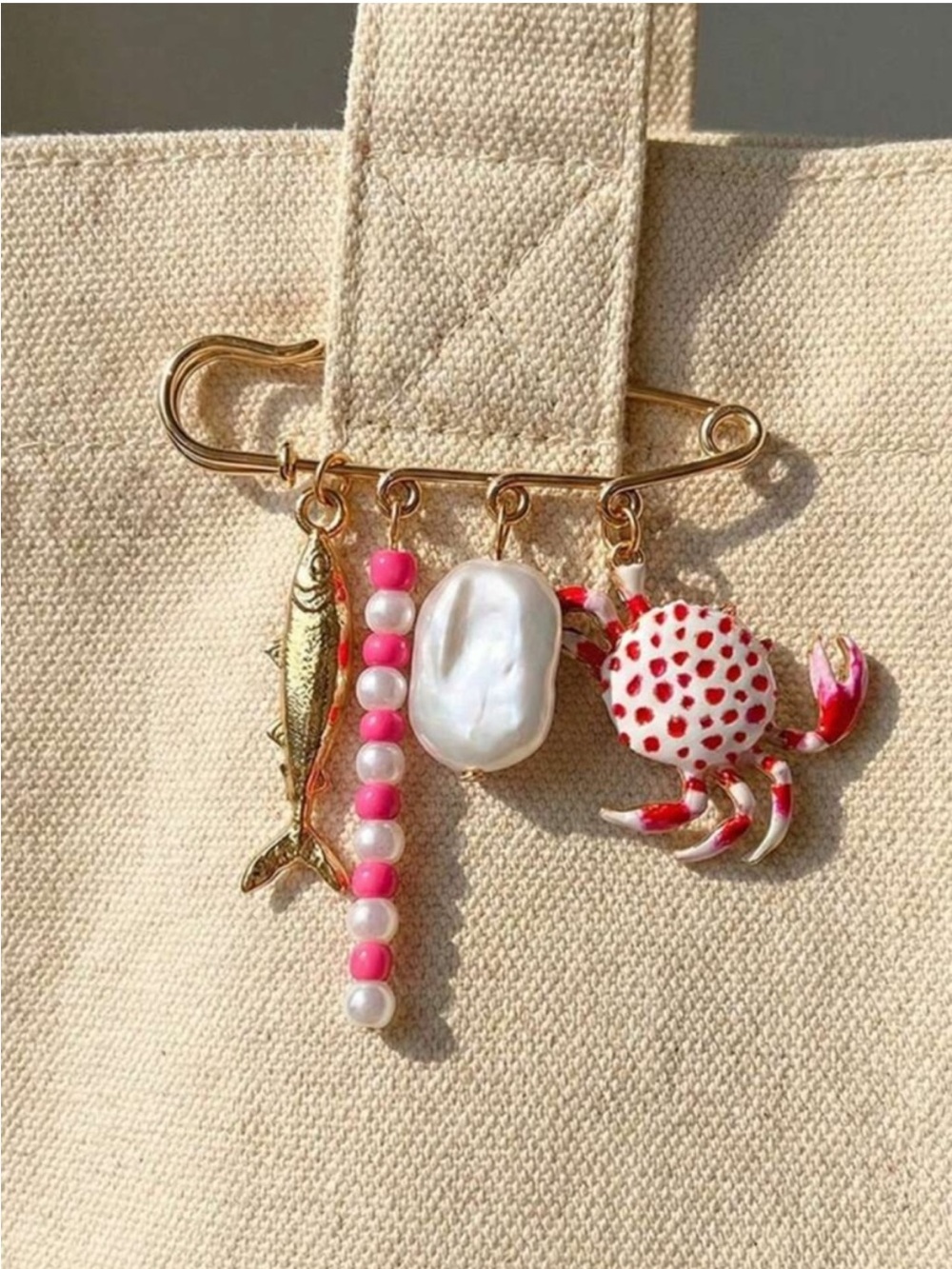 New! Gold Coastal Fish Crab Safety Pin Brooch NWOT 3039